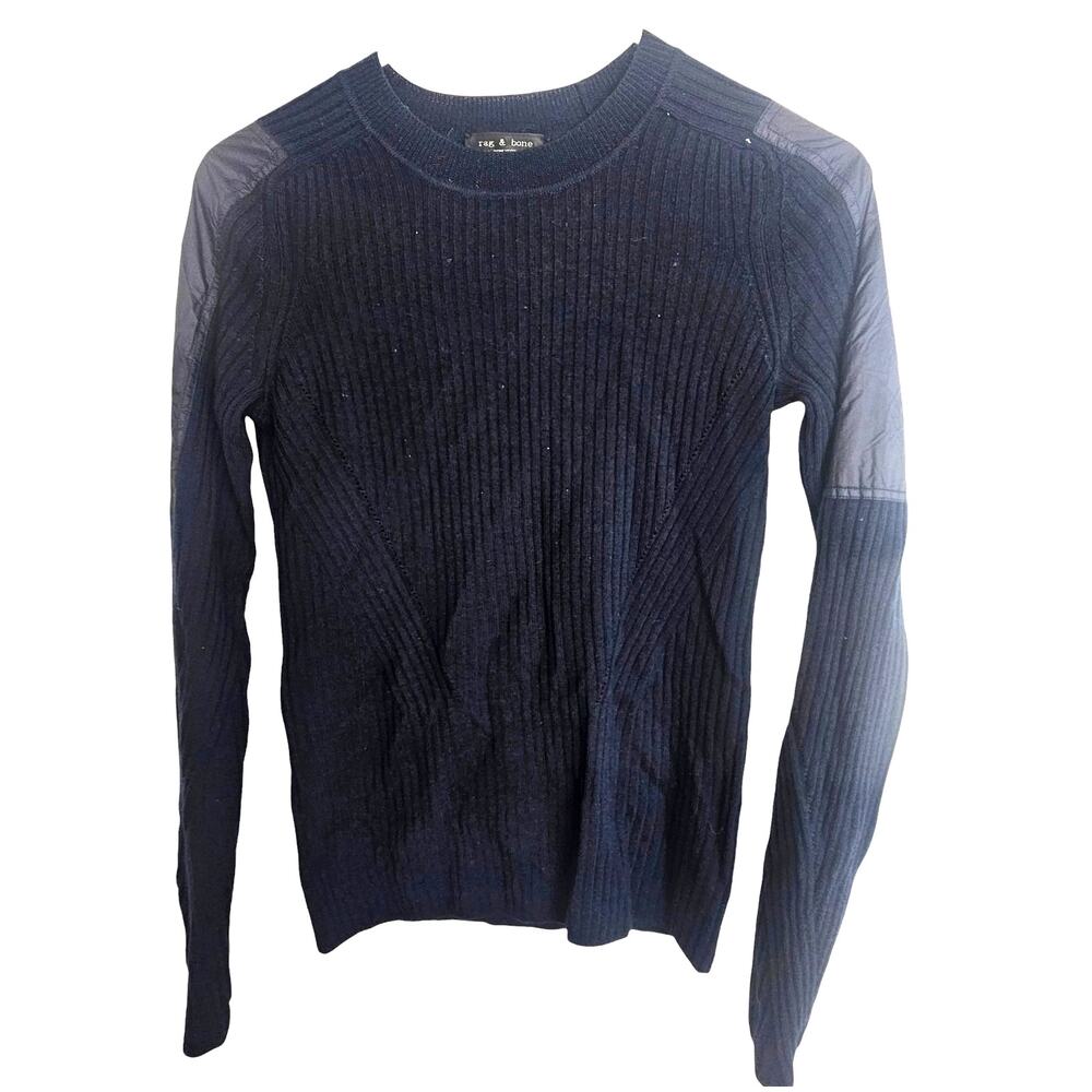 Rag & Bone Womens Merino Wool Ribbed Sweater XS Designer Minimalist Mixed Media